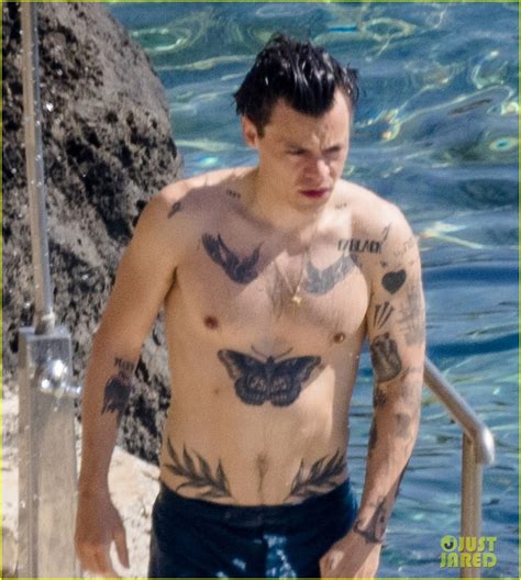 Harry Styles Shows Off His Tattooed Body While Showering At The Beach