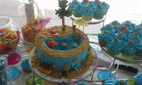 Slide one circle of light blue cake down to the bottom of each push pop container. Image result for teddy graham beach birthday cake | Beach ...