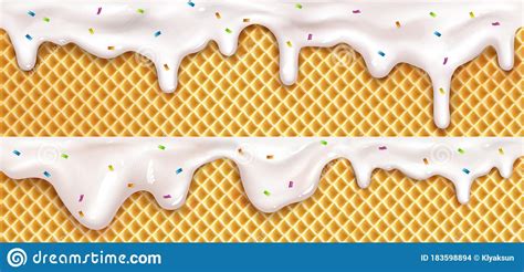 Realistic Drip Ice Cream Melt Drops With Sprinkles Stock Vector