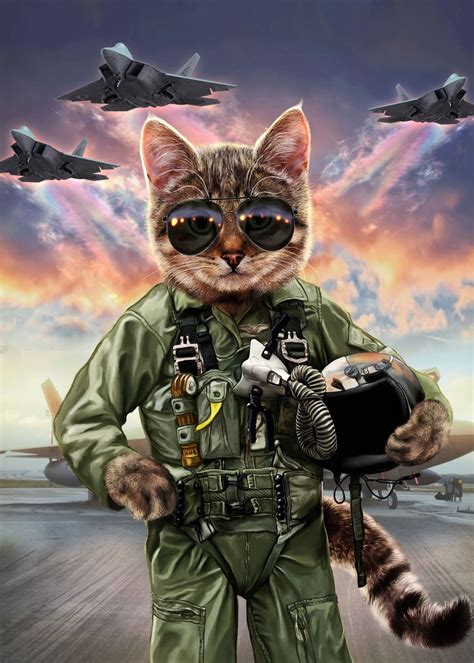 Cat Pilot In The Air Force Poster By Fox Republic Displate