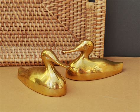 Vintage Brass Ducks Pair Brass Duck Figurines Etsy Uk Vintage Brass