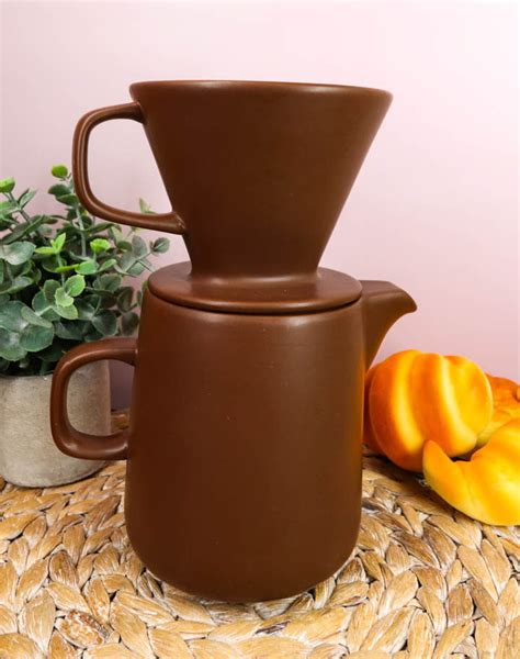 Brown Porcelain Coffee Maker Carafe Pot With Pour Over Dripper Filter