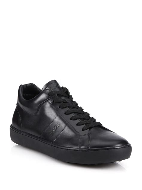 Tods Solid Leather Sneakers In Black For Men Lyst