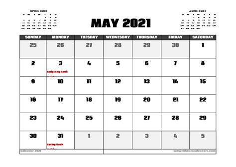 May 2021 Uk Free Printable Monthly Calendar Large Boxes Free