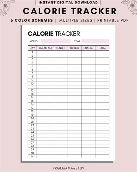 Calorie Tracker Printable Lcbatman