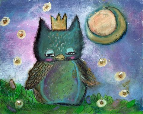 On Sale Original Owl Art Whimsical Painting Mixed Media