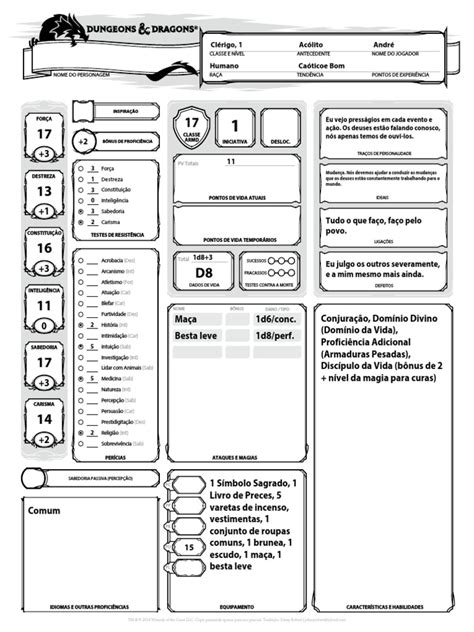 Ficha Do Personagem D D 5 0 Personalizada Ficha Rpg F