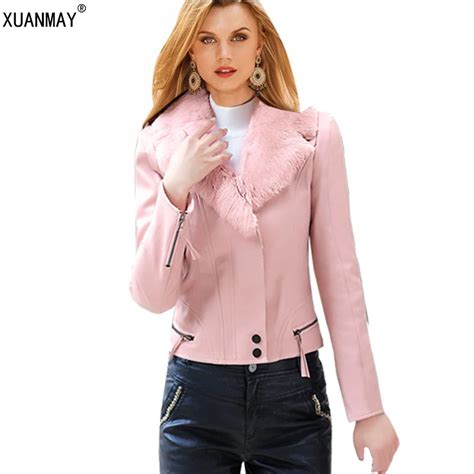New Winter Coats Women S Leather Fashion Imitation Rabbit Fur Collar Leather Jacket Short