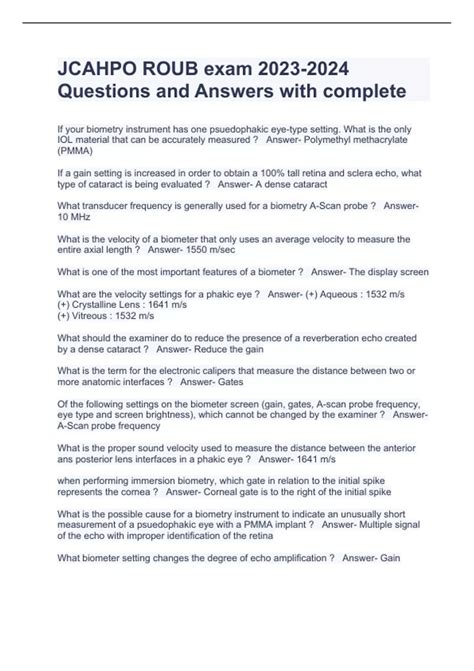 JCAHPO ROUB exam Questions and Answers with complete - JCAHPO ROUB