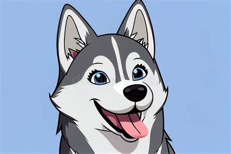 Cute Cartoon Husky Dog Anime Plays Runs And Smiles Stock Illustration