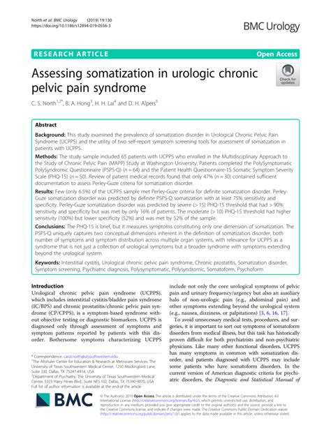 Pdf Assessing Somatization In Urologic Chronic Pelvic Pain Syndrome