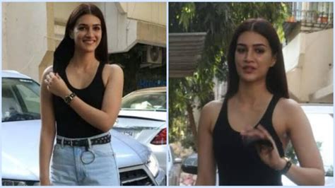 oops when kriti sanon almost tripped before posing for the paparazzi fans blame her high