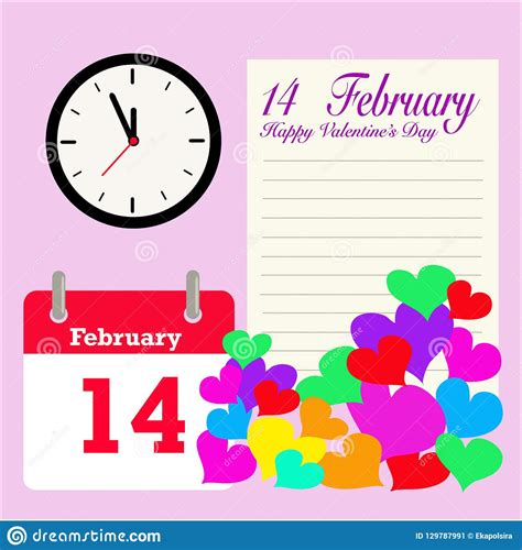Vector 14 February Valentine`s Day Calendar Stock Vector