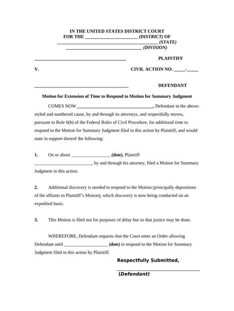 Motion Requesting Additional Time To Respond To Motion For Summary