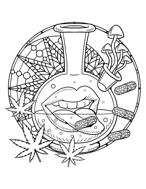 Trippy Coloring Page Pdf Weeds Coloring Book Digital Etsy In 2022