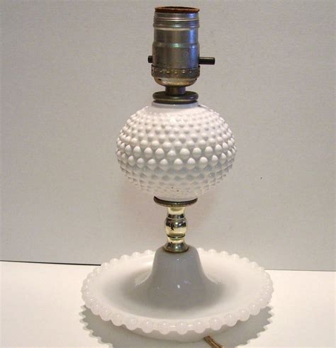 Vintage Boudoir Table Lamp Hobnail White Milk Glass Bedside Saucer Base There Are Of