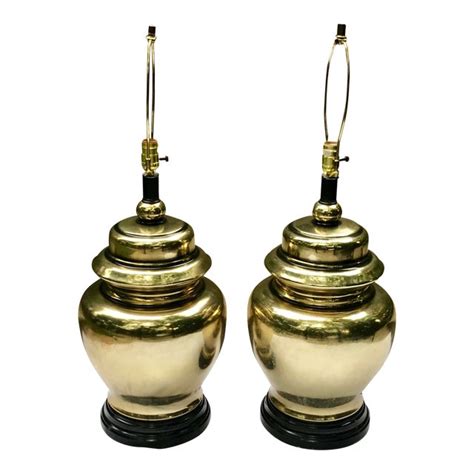 Antique ginger jar lamps pair lamp blue and white antiques atlas chinese 19th century four men of river oaks ruby lane ark la jolla ca vintage in fl design jars porcelain double at 1stdibs chinoiserie chic scene please note only the base is for decorating salmon pink large export famille rose. Large Brass Ginger Jar Lamps - a Pair | Chairish