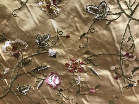 100 Silk Taffeta Dupioni Decorating Fabric Embroidery Floral Gold