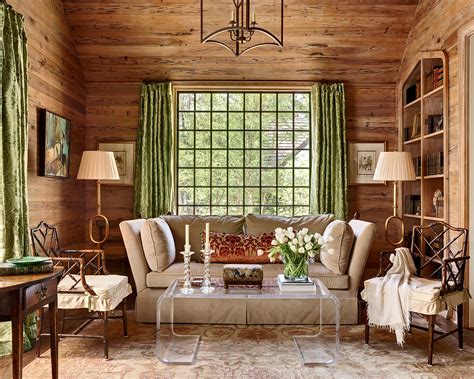 Rustic Chic Living Room With Pecky Cypress Walls Beautiful Green
