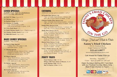 How do i know which southern restaurants near me are open late? Fanny's Fried Chicken menu in Cape Canaveral, Florida