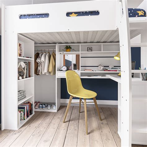 High Sleeper Loft Bed With Desk And Wardrobe In White Carter