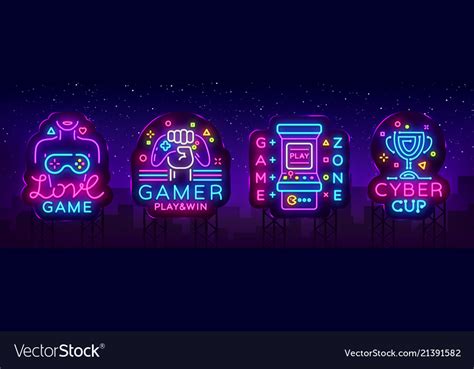Video Game Neon Sign Collection Conceptual Vector Image
