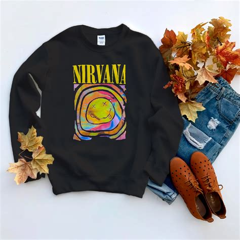 Nirvana Smile Overdyed Sweatshirt T Shirt Etsy