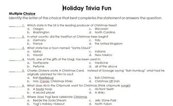Funny printable trivia quiz questions with the answers will open up the window of fun and happiness, silly, laughing and dumb trivia questions and answers are free and printable for any competition or family moment, these funny trivia questions for everyone who intends to find joy, fun, and prank. Christmas Holiday Christmas Trivia - 100 Questions ...
