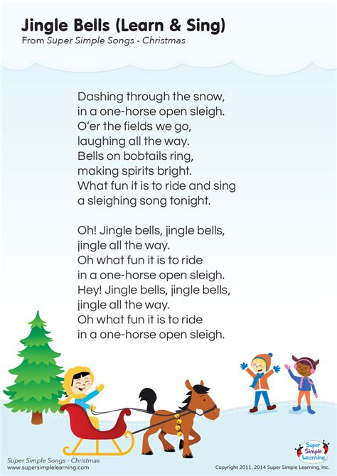 Jingle Bells Learn And Sing Lyrics Poster Super Simple