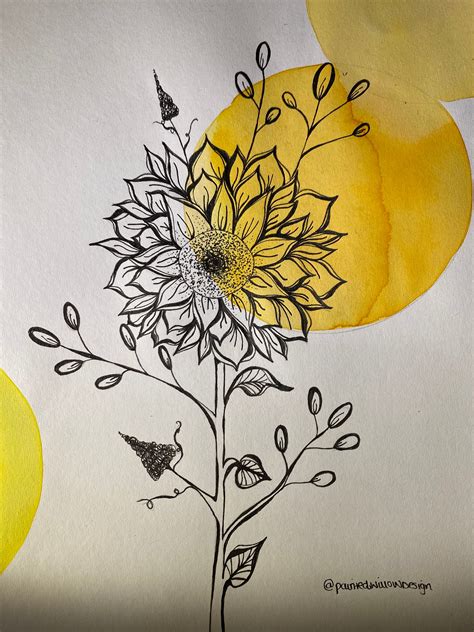 Minimalist Sunflower Painting Flower Sketch Watercolour Art Etsy