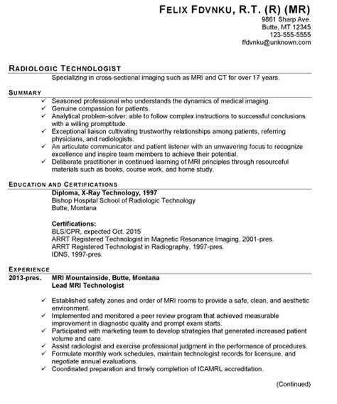 ray technologist resume examples resume format