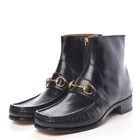 Gucci Calfskin Mens Horsebit Ankle Boots 7 Black 467870