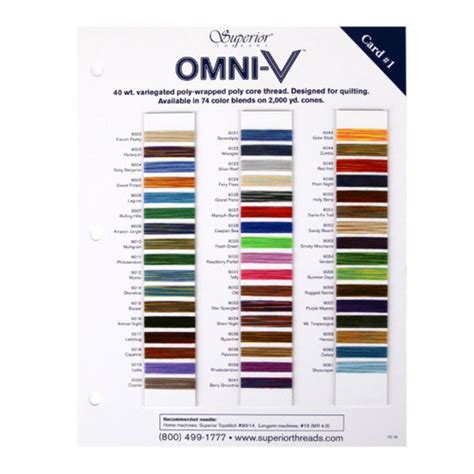 Omni V Sample Color Cards Variegated Poly Wrapped Poly Core Machine