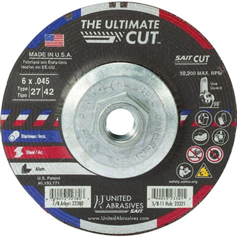 United Abrasives Sait 4 12 X 045 X 78 Type 2742 A60s Cutting