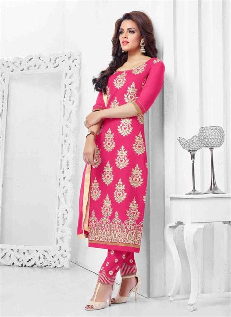 Pink Color Unstitch Embroidered Salwar Kameez Ladies Salwar Kameez Saree Designs Straight Pants