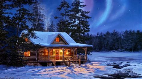44 Log Cabin In Snow Wallpaper