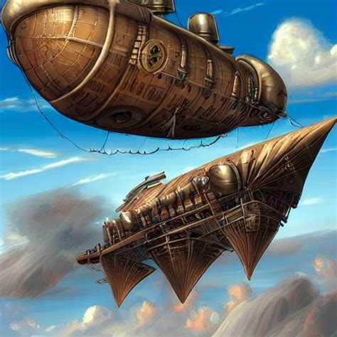 Krea Steampunk Airship Flying Through Clear Blue Skies Epic Fantasy