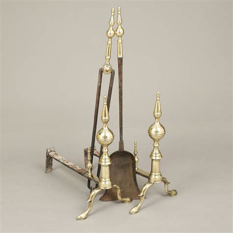 Pair Of Federal Steeple Top Andirons With Matching Tools • Jeffrey Tillou Antiques