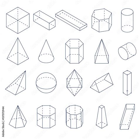 A Set Of 3d Geometric Shapes Isometric Views Stock Vektorgrafik
