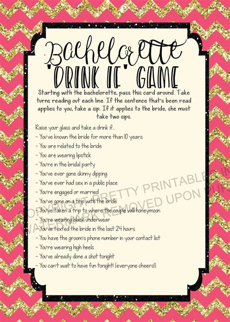 Drink If Game Drinking Game Bachelorette Printable Party Game Party