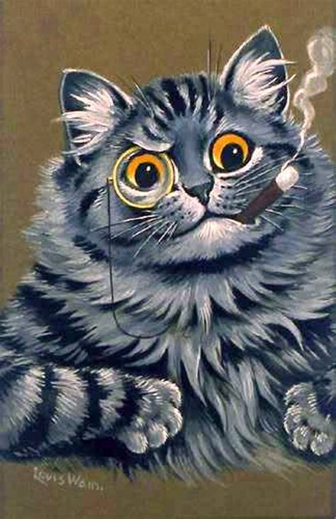 Louis Wain Early 1900 Victorian Cat Art Long Hair Gray Cat Etsy