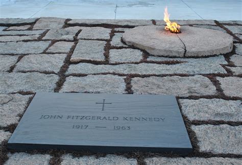 President John F Kennedys Grave Marker And Eternal Flame At Arlington