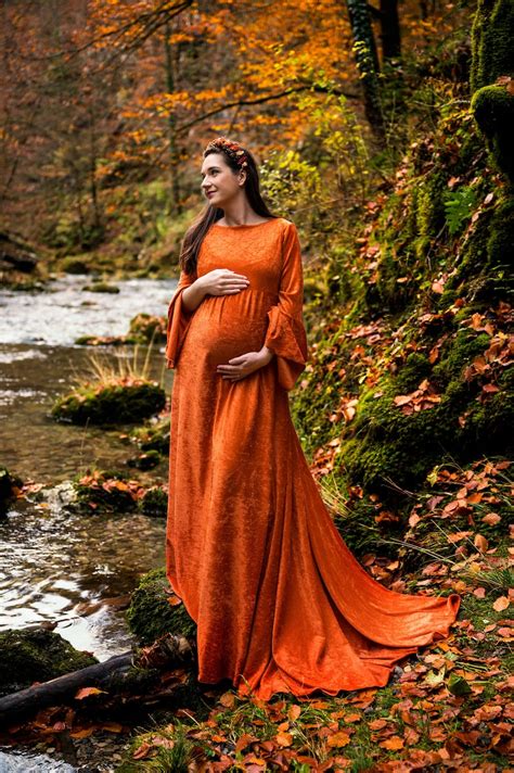 Rust Modest Velvet Maternity Dress For Photo Shootlong Etsy
