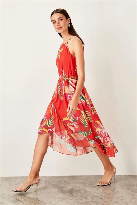 Trendyol Red Print Dress Twoss Lj Dresses Aliexpress