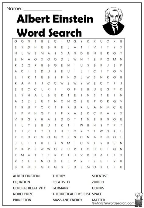 Albert Einstein Word Search Monster Word Search