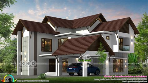 Sloping Roof Colonial Style House Kerala Home Design
