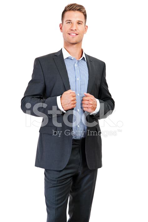 Full Body Portrait Of Happy Smiling Business Man Isolated