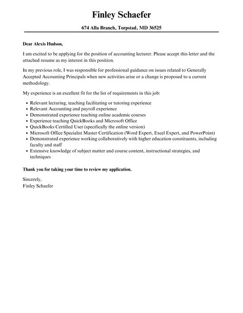 Accounting Lecturer Cover Letter Velvet Jobs