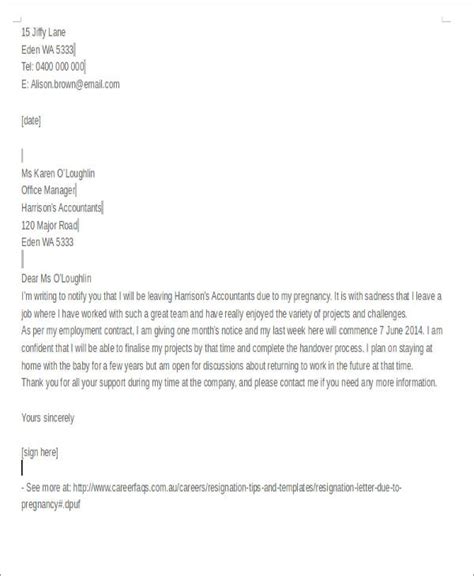 Resignation Letter Due To Pregnancy Template