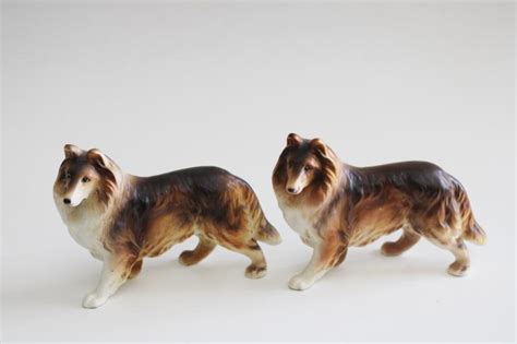 Vintage Enesco Japan Ceramic Collie Dog Figurines Lassie Dogs Hand